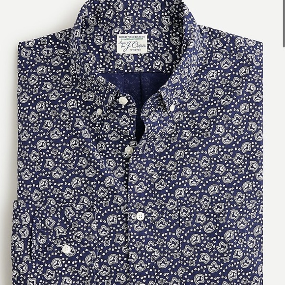 J Crew Stretch Secret Wash Cotton Poplin Shirt in Blue Bandana Print Size Large - Picture 1 of 12
